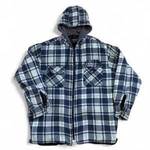 Men's Navy Plaid Hooded Jacket